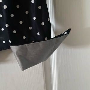Blk/Wht Polka Dot button up blouse w/gray cuffs